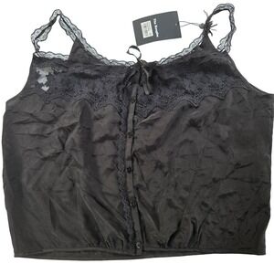 Size 3 NWT The Kooples Silk Lace‎ Cami Top Black Sleeveless Button Up Blouse